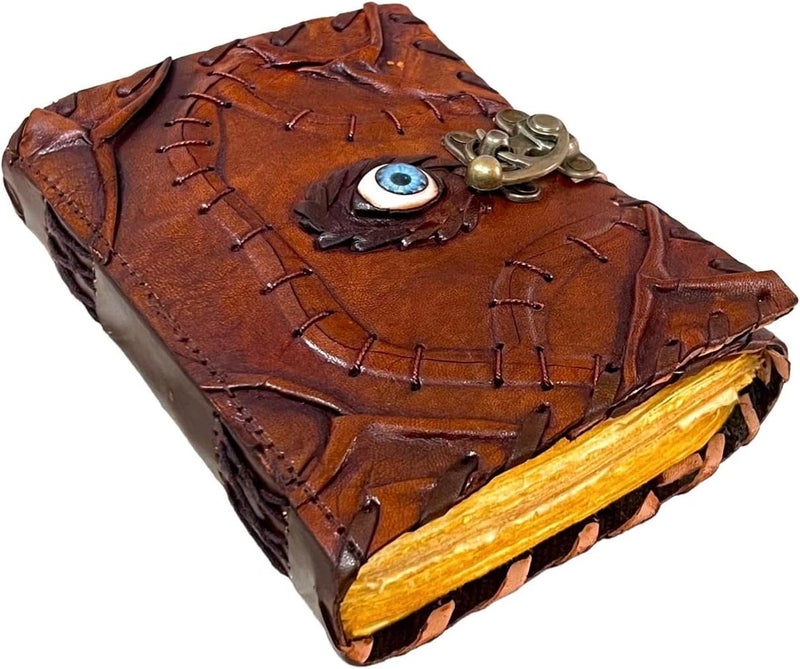 PRASTARA Hocus Pocus Leather Journal Blank Spell Book of Shadows with Lock Clasp Prop Vintage Notebook Journals Bound Witchcraft Wiccan Grimoire Witch Magic Eye Sketchbook Drawing Writing Diary christmas gift (HOCUS POCUS 6X8 INCH) - Image 4